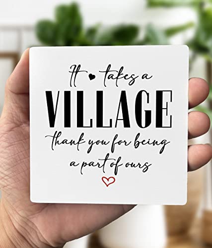 Thank You Wood Plaque Gift, It Takes A Village Thank You for Being A Part of Ours, Plaque with Wooden Stand, Meaningful Wood Sign Plaques Gifts, Child Care Worker Gift - color: Village01