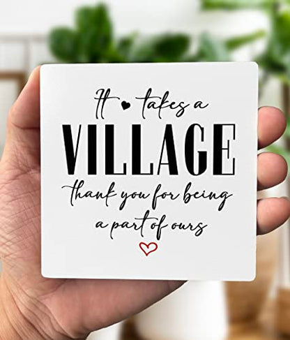 Thank You Wood Plaque Gift, It Takes A Village Thank You for Being A Part of Ours, Plaque with Wooden Stand, Meaningful Wood Sign Plaques Gifts, Child Care Worker Gift - color: Village01