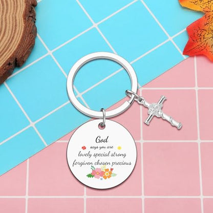 Heigebi Christian Keychain for Women Bible Verse Keychain for Daughter Sister Mom Inspirational Jewelry Christening Keychains - color: Christian Keychain 1