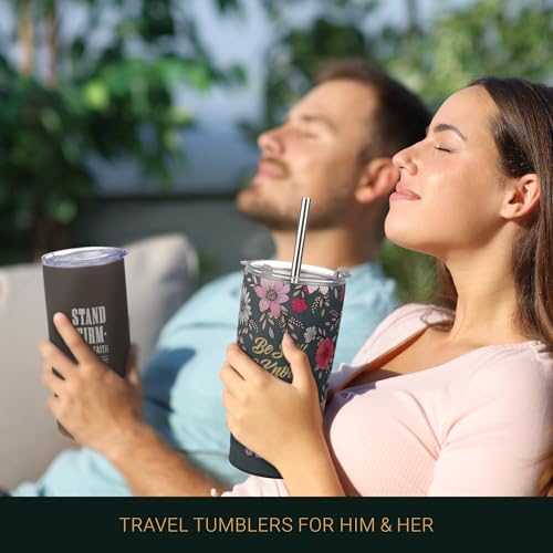 Christian Art Gifts 16 oz. Brown Stand Firm Bible Verse Travel Tumbler