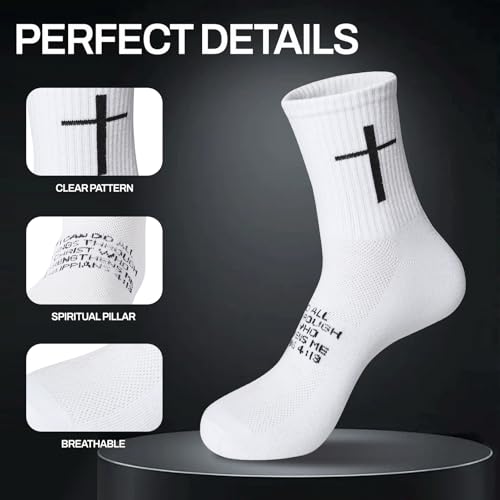 6 Pairs Christian Cross Socks Prayer Stockings with Bible Verse for Church & Daily Wear Christian Gift for Christmas - color: Philippians 4:13 - Black/White