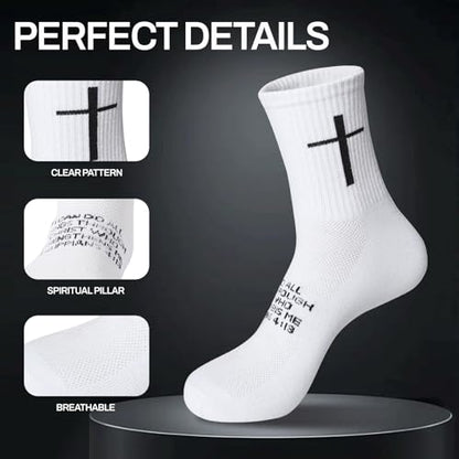 6 Pairs Christian Cross Socks Prayer Stockings with Bible Verse for Church & Daily Wear Christian Gift for Christmas - color: Philippians 4:13 - Black/White