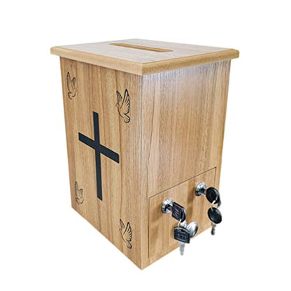 Engineered Wood Tithes Offering Box Cross Christian Church Knock-Down Wood Donation Boxes, Collection Boxes,Charity Boxes 11.8 inche Wide x 9.5 inches deep x 15.8 inches Height 21396-KD-NPF
