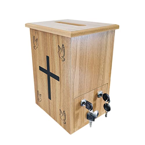 Engineered Wood Tithes Offering Box Cross Christian Church Knock-Down Wood Donation Boxes, Collection Boxes,Charity Boxes 11.8 inche Wide x 9.5 inches deep x 15.8 inches Height 21396-KD-NPF
