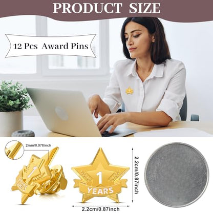 Tigeen 12 Pcs Year Service Reward Pins Star Enamel Pins, 1 Year - style: 1 Year