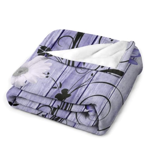 Daisy Throw Blanket, Rustic Purple Daisy Butterfly Flannel Blanket 40"×60" - color: Daisy 03, size: 40x60 inch