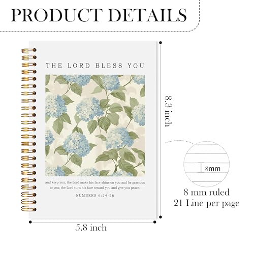 Christian Notebook, Numbers 6:24-26 Bible Journal for Women, May the Lord Bless You Religious Scripture Hydrangeas Flowers Spiral Notebook, Prayer Journal for Women, 5.5x8.3 - color: bt8