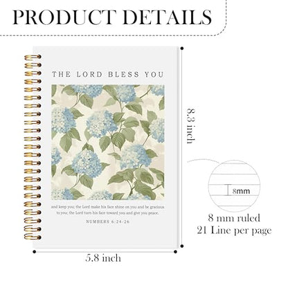 Christian Notebook, Numbers 6:24-26 Bible Journal for Women, May the Lord Bless You Religious Scripture Hydrangeas Flowers Spiral Notebook, Prayer Journal for Women, 5.5x8.3 - color: bt8