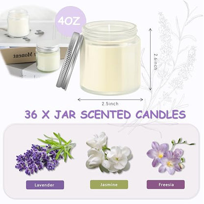 ACITHGL 36 Pcs 4oz Mini Mason Jar Candles Small Scented Candles Bulk Aromatherapy Ideal Souvenir Favors for Wedding Birthday Party (Freesia, Lavender, Jasmine, Silver) - color: Silver, style: Freesia, Lavender, Jasmine