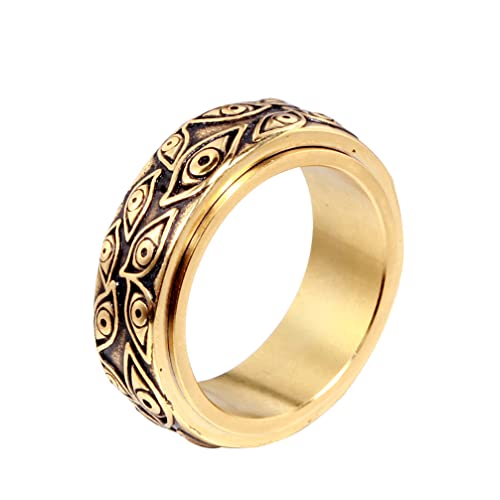 Men's Vintage Engraved Eye of God Ring Black Gold Silver Tone - color: Rotatable Gold Black