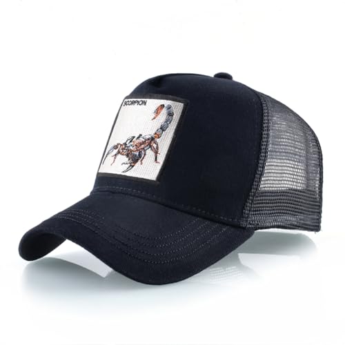 Animal Patch Mesh Trucker Baseball Cap Collection, Embroidered Design, Black - color: Scorpion Black