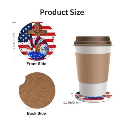 Cross American Flag Car Cup Holder Coasters 2 Pack 2.63" for Women - color: White