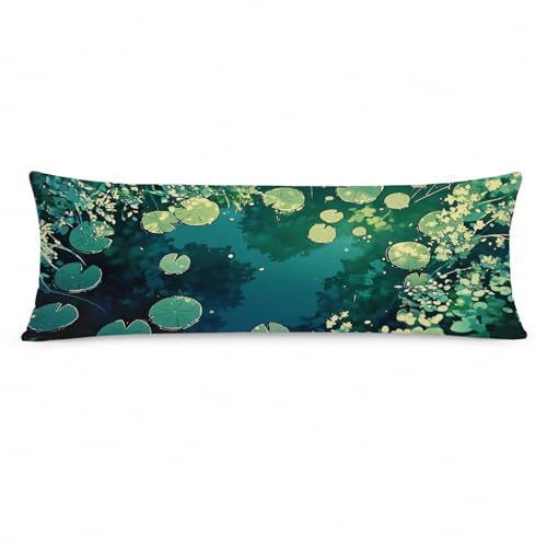 Emerald Green Water Lily 20x54 Body Pillow Cover, Summer Lotus Pond Nature Landscape Decorative Long Body Pillow Cases for Bed Couch - color: Nature-13