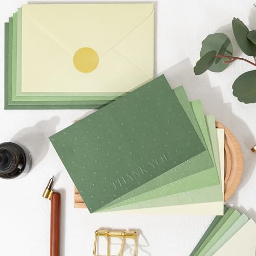 Crisky Embossed Thank You Cards with Envelopes & Stickers 50 Pack Thank You Notes Bulk for Birthday, Baby Shower,Bridal Shower, Wedding, Graduation - Shade of Sage Green - size: 50 Pieces