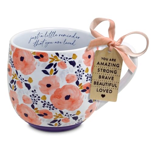 Lighthouse Christian Products Kindness Collective Inspirational Affirmation Coffee Cup, Floral Mug with Encouragement Tag, 18 Ounce Ceramic You are Loved - style: You are Loved