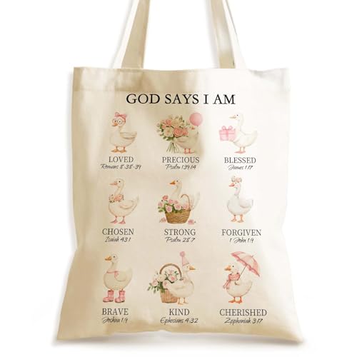 Aesthetics Canvas Tote Bag - Art Design Gift for Women, Reusable Purse Tote Bag with Inner Zip Pocket - style: God Says I Am