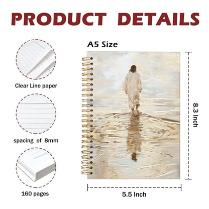 Christian Journal, Bible Study Notebook, Bible Notebooks for Note Taking, Jesus Walking on Water Church Hardcover Spiral Notebook for Women Man, 5.5x8.3 Inch - color: Jesus-1