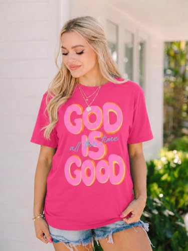 Christian Shirts for Women God is Good Shirt Oversized Jesus Faith Tshirt - color: Hot Pink, size: Large