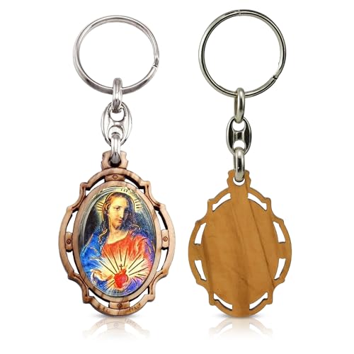 RosaryMart Olive Wood Religious Keychain for Men and Women | Catholic Keychain | Car KeyRing | Party Favors Key Holder - color: C-shj