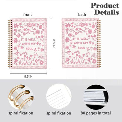 Christian Bible Spiral Notebook Journal Gifts for Teen Girls Women - color: pink wildflower