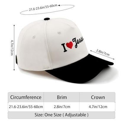 Embroidered Christian Two-Tone Baseball Cap for Men & Women, Adjustable Dad Hat Christmas Easter Gift - color: I Love Jesus Heart, Black/Beige