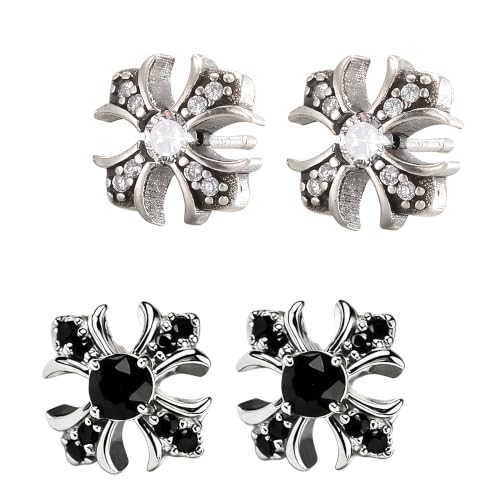 Gothic Cross Stud Earrings, Black & Silver Small CZ Jewelry for Women Men