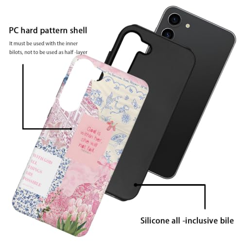 Compatible with Samsung Galaxy S23,2-in-1 Frosted Phone Cover Shockproof Case - Bible Verse Pink Tulip Flowers - color: Bible Verse Pink Tulip Flowers, size: Samsung Galaxy S23