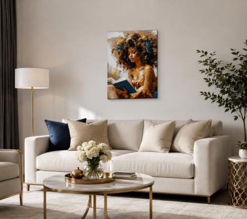 Framed Canvas Wall Art Reading Black Women Painting Print Abstract Poster Gallery Style Modern Figurative Picture 12x16 Inch Ready To Hang - color: Black women, size: 12x16 inch
