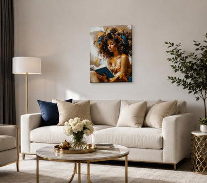 Framed Canvas Wall Art Reading Black Women Painting Print Abstract Poster Gallery Style Modern Figurative Picture 12x16 Inch Ready To Hang - color: Black women, size: 12x16 inch