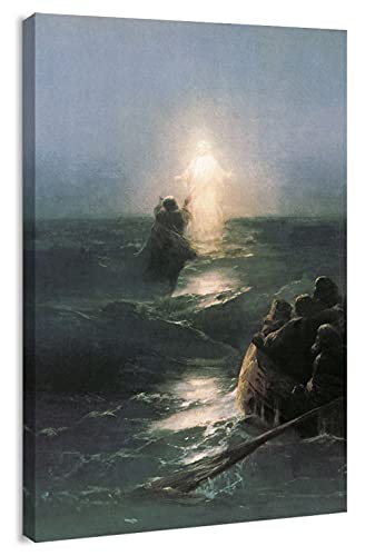 artprints1stop Canvas Print Wall Art - Jesus Walking on Water by Ivan Aivazovsky - 12x18 inches - color: Jesus Walking on Water, size: 18"L x 12"W
