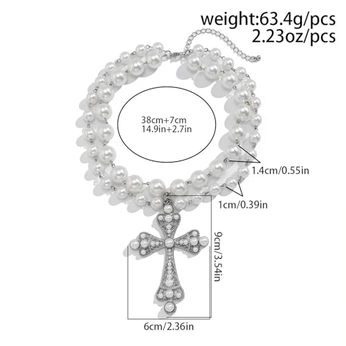 Pearl Cross Necklace Big Cross Pendants Necklaces for Women Chunky Pearl Necklace Gothic Cross Necklace Punk Vintage Cross Jewelry Women - style: Silver 02