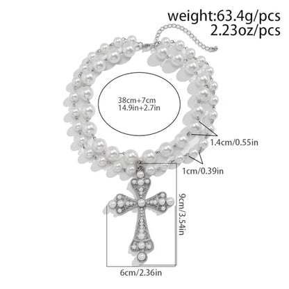 Pearl Cross Necklace Big Cross Pendants Necklaces for Women Chunky Pearl Necklace Gothic Cross Necklace Punk Vintage Cross Jewelry Women - style: Silver 02