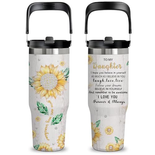 30oz Diamond Sunflower Tumbler with Handle & Flip Straw, Sunflower Gifts - color: Daughter1