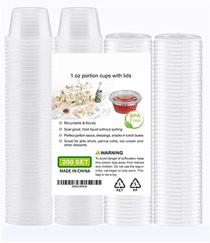 200-1oz Clear Polypropylene Small Plastic Containers | cups | with lids - size: Small (Pack of 1)