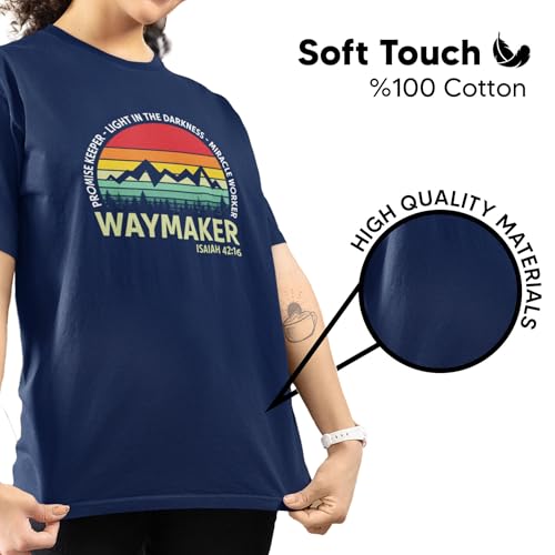 Waymaker Christian T-Shirt for Men, Women, Unisex - 100% Cotton Faith-Based Graphic Tee - Inspirational Religious Shirt - color: Navy, size: Medium