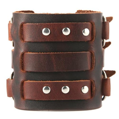 HZMAN Men's Alloy Genuine Leather Bracelet Bangle Cuff Adjustable - color: Brown