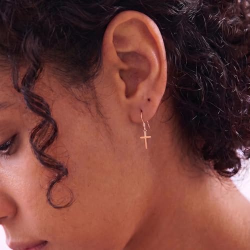 SLUYNZ 925 Sterling Silver Cross Dangle Earrings for Women Teens Cross Drop Earrings Dangle - color: C-Rose Color