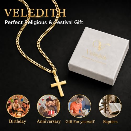 925 Sterling Silver Cross Necklaces for Mens Women CZ Beveled Edge - color: Beveled edge gold cross