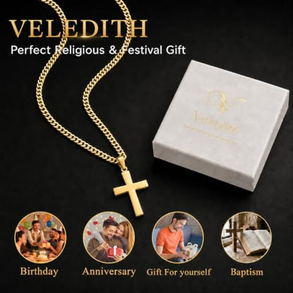 925 Sterling Silver Cross Necklaces for Mens Women CZ Beveled Edge - color: Beveled edge gold cross