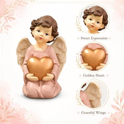Guardian Angel Figurine Holding Gold Heart - size: 3.7"H
