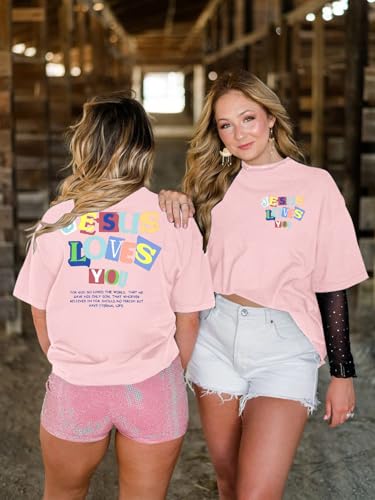 Christian Faith Shirts for Women Jesus Shirt YHWH Inspirational Bible Verse T-Shirt Religious Oversized Graphic Tee - color: Pink-1, size: Large