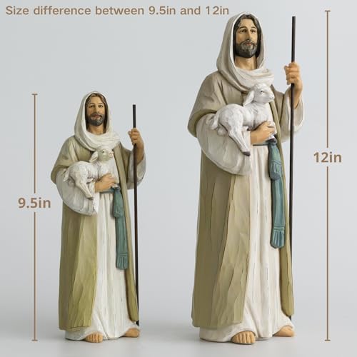 Good Shepherd Statue Jesus Holding Lamb 12inch Religious Modern Home Decor Figurine Indoor Tabletop Religious Gift - size: 12inch