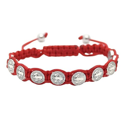 925 Sterling Silver San Benito Bracelet For Women And Men, Catholic Multicolor Bracelet St. Benedict Medal Hand Knitted Knot Coin Beaded Adjustable Religious Prayer Faith - color: Red - San Benito Bracelet