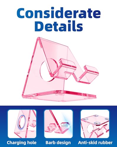 TOPGO Acrylic Cell Phone Stand, Clear Phone Holder for Office Desk, Vanity, Kitchen Counter, Bedside Table, Compatible with iPhone 17 16 15 14 13 12 Pro Max Plus/Smartphones/iPad/Switch/Kindle(Pink)