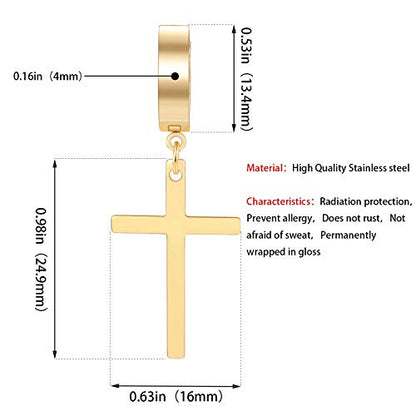 Men Women Stainless Steel Cross Earrings Set Dangle Hinged Earrings of Dangle Hinged Earrings Cross hoop Earrings - color: 3 Pairs Cross Earrings (Black+Silver+Gold) Large