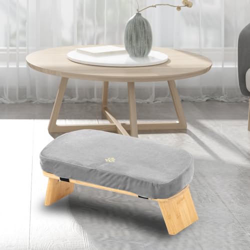 Meditation Bench, Bamboo Meditation Stool, Folding Kneeling Meditation Bench, Seiza Prayer Bench, Prayer Bench with Meditation Cushion, Kneeling Stool - color: Grey
