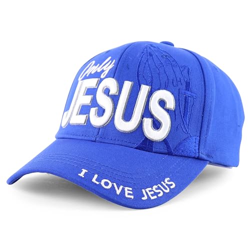 Trendy Apparel Shop Only Jesus Praying Hand Embroidered Christian Ball Cap - color: Royal