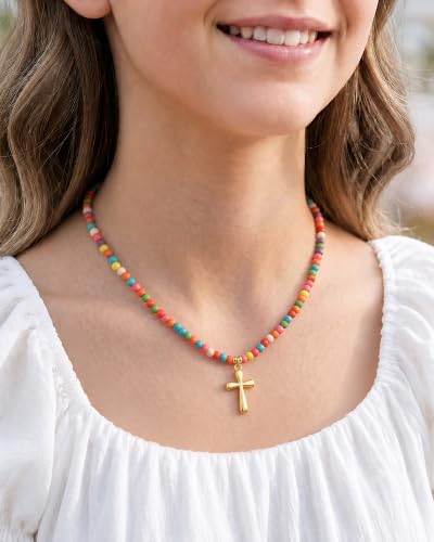 PINKDODO Colorful Bead Cross Necklace Happy 8th 9th 10th Birthday Gifts - style: 7th birthday
