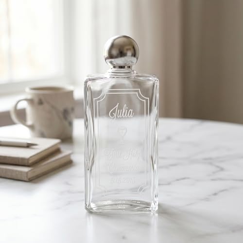 Personalized First Communion Holy Water Bottle - Laser Engraved Name & Date - color: Communion Silver