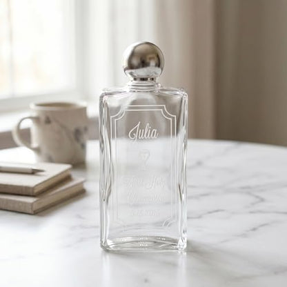 Personalized First Communion Holy Water Bottle - Laser Engraved Name & Date - color: Communion Silver